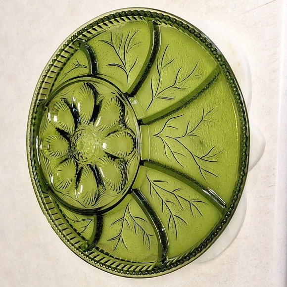 Indiana Glass Other - FINAL SALE- Indiana Glass vintage 60's Avocado Green Deviled egg/veggie platter